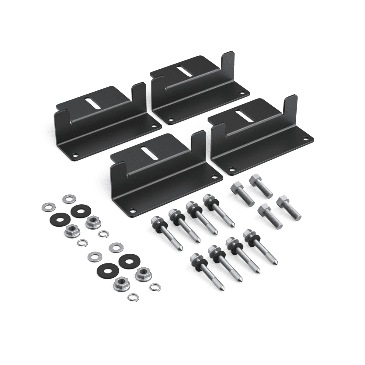 Universal battery mounting brackets and hardware for EcoFlow portable power stations and solar panels, designed for secure and adaptable installation.