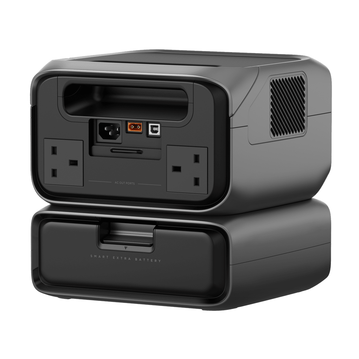 High-capacity portable power station with multiple AC outlets, USB ports, and a smart external battery, ideal for camping, emergency backup, and off-grid power solutions.