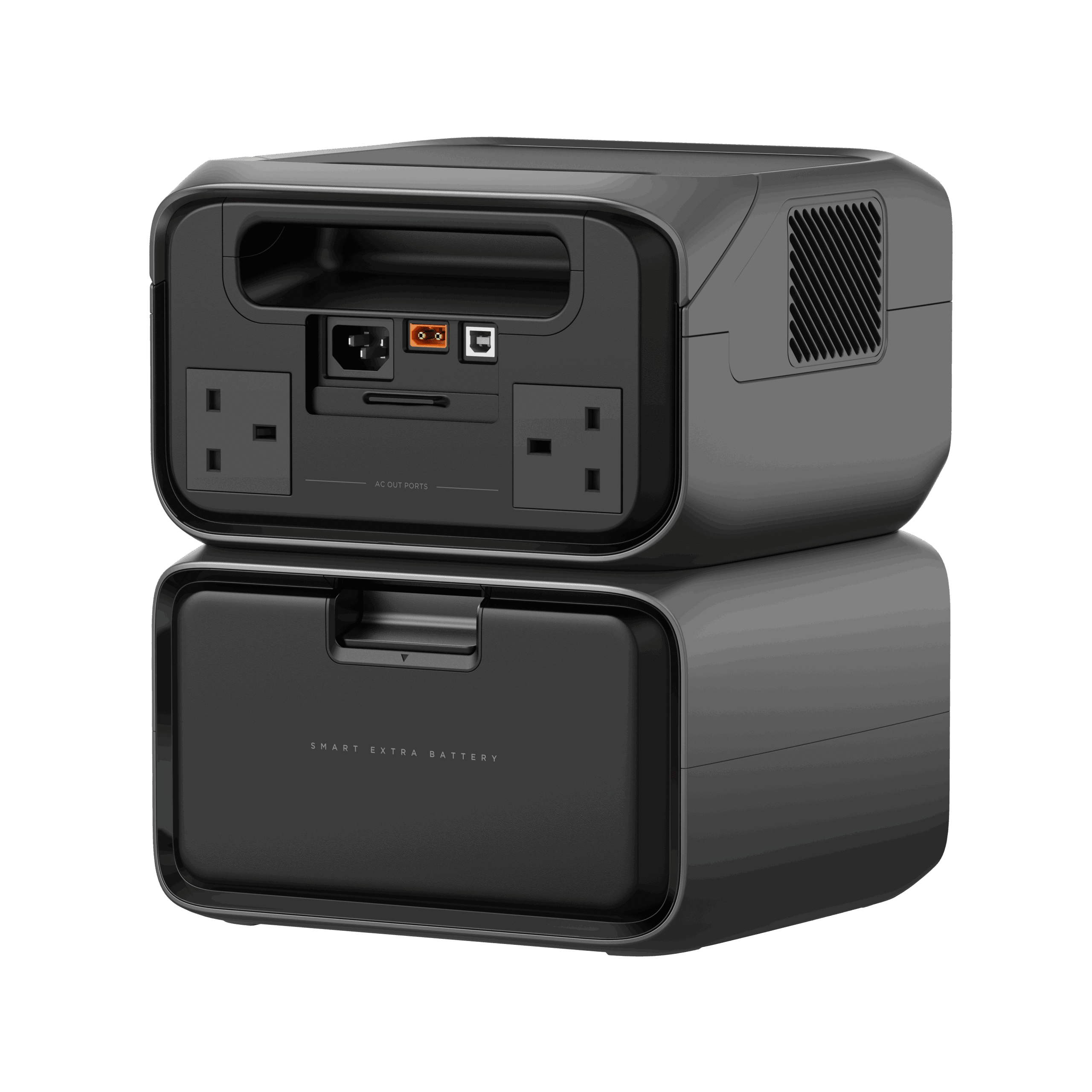 Power station with multiple AC outlets, USB ports, and a portable battery pack for eco-friendly energy solutions. Ideal for outdoor activities and backup power.